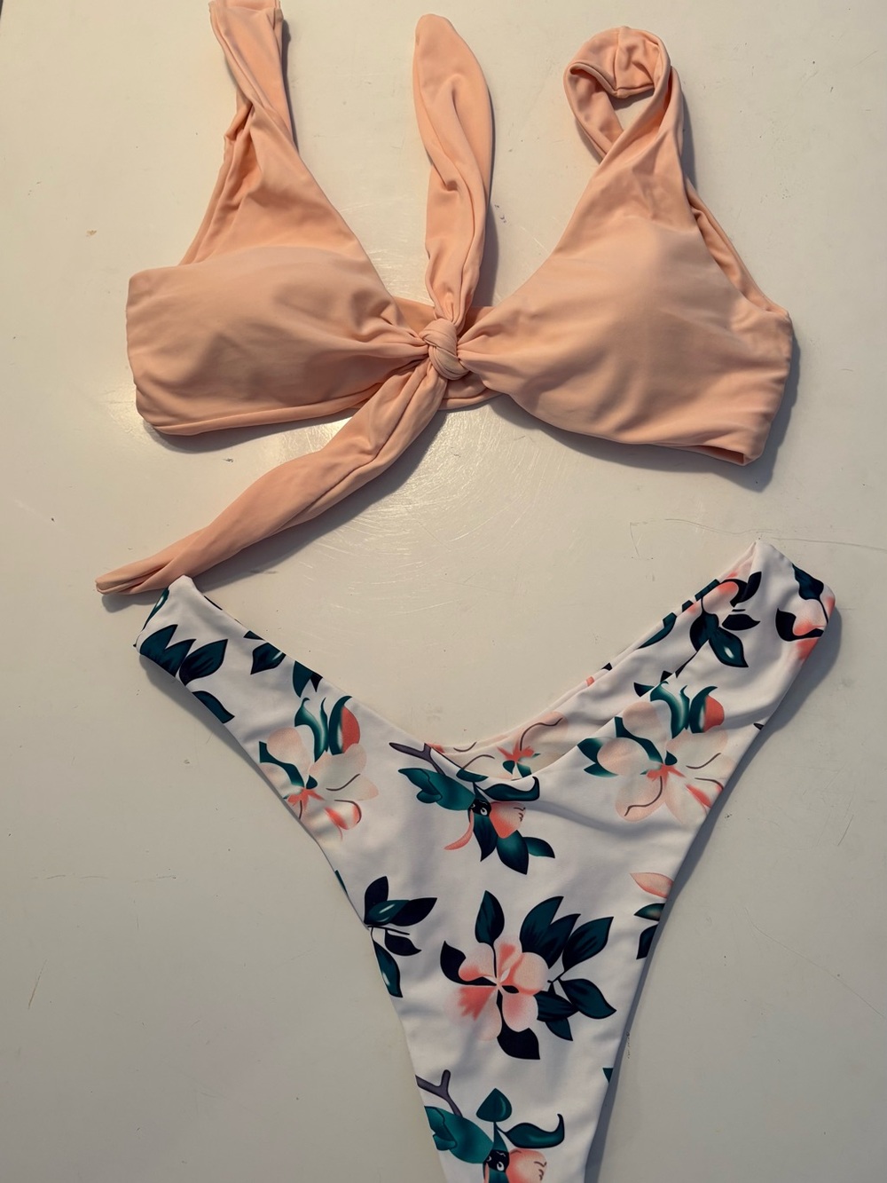 Zaful White Bikini Set with Teal and Black Leaf Print new